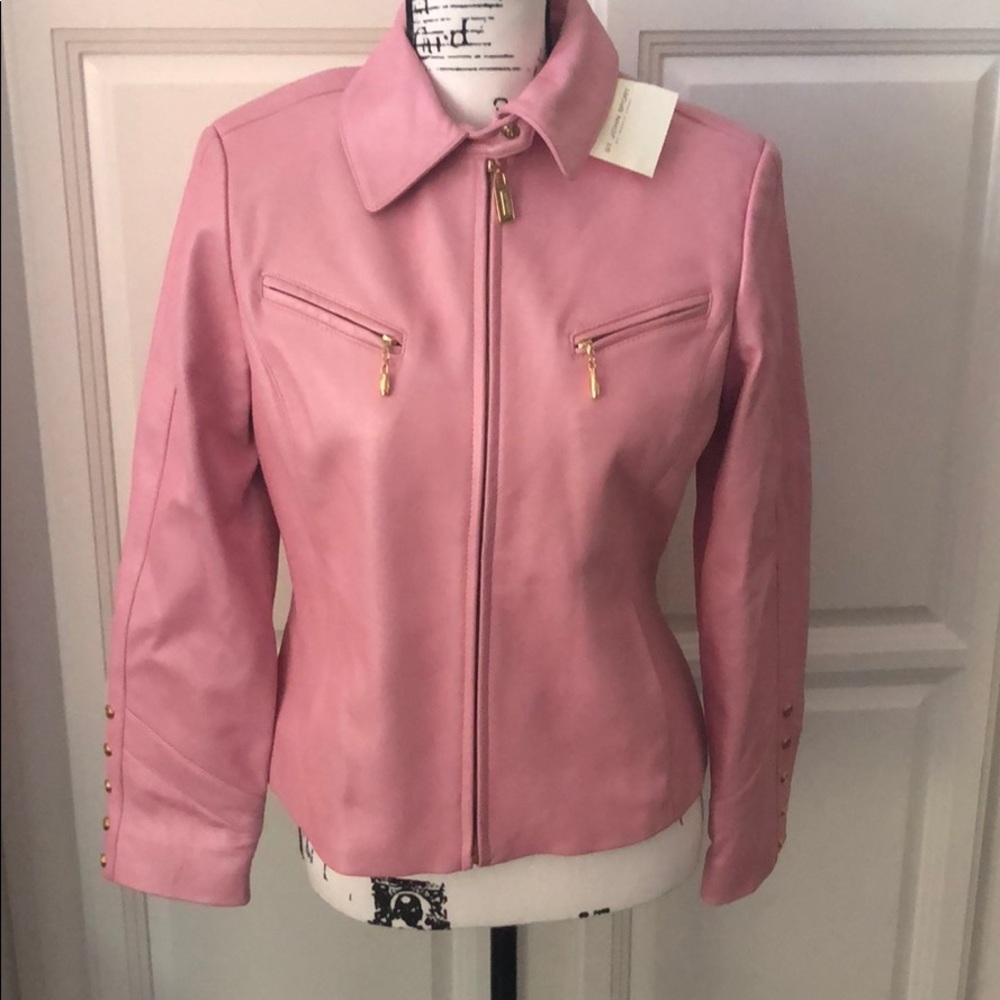 ST. JOHN Leather Pink Jacket With Gold Hardware